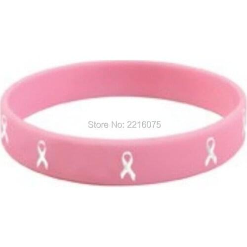 300pcs Pink Breast Cancer ribbons silicone wristband rubber bracelets free shipping by DHL express