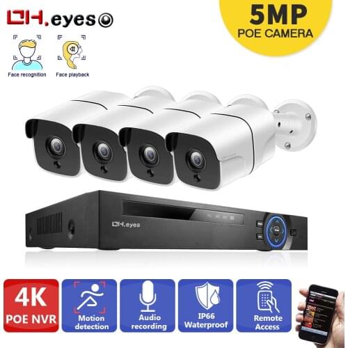 4 CHannel 4K NVR Ultra HD POE Network Video Security System H.265+ NVR With 4pcs 5MP Weatherproof Bullet IP Camera CCTV Kit