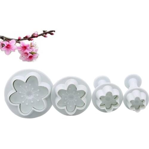 4pcs Flower Shape Plastic Baking Mold Kitchen Biscuit Cookie Cutter Pastry Plunger 3D Stamp Die Fondant Cake Decorating Tools