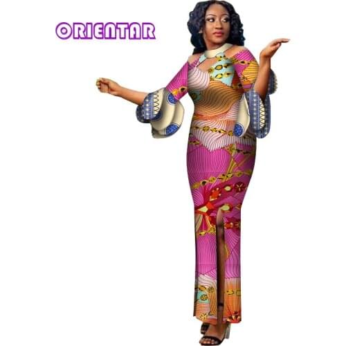 Bazin Riche African Dresses for Woman Print Splice Long Dashiki Dress African Women Private Custom Clothes Plus Size WY2845