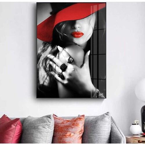 Diamond painting abstract red lip woman 5d diamond mazayka embroidery red hat gril 3d full square round drill decor Rhinestones