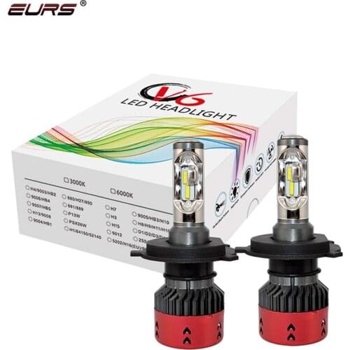 EURS Car Headlight H4 Hi/Lo Beam LED H7 H11 H13 9005 9006 9007 H15 5202 PSX24W D1 9600lm 6000K V6 Auto Headlamp Fog Light Bulbs