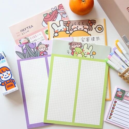 Cute Girl Cartoon Bunny Fruits Notebook Grid Four-color Memo Pad Student Diary School Planner Diy To Do List Kawaii Stationery