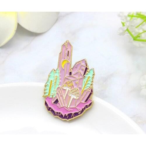 Pink Crystal Glacier Plant Forest Girl Enamel Alloy Brooch Creative Small Fresh Mountain Clothing Backpack Pin Badge Jewelry