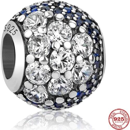 2021 New 925 Sterling Silver Blue Cubic Zirconia Charm Beads Fit Original Pandora Bracelet Silver 925 Jewelry Valentine Gift