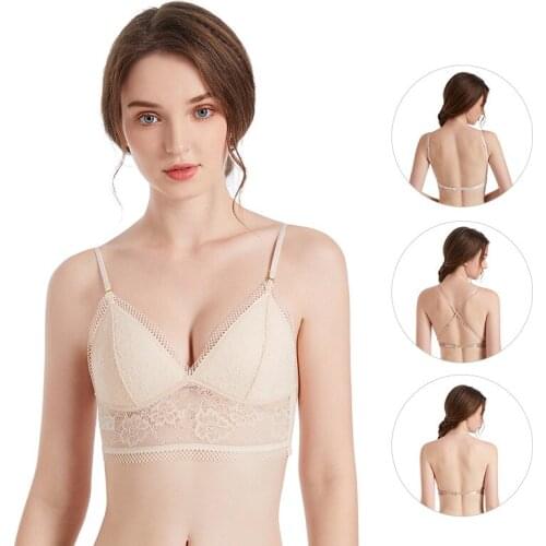 Women Backless Sexy Bra Stylish Lace Seamless Bralette Triangle Cup Invisible Boneless Bras For Dress Soft Thin Underwear