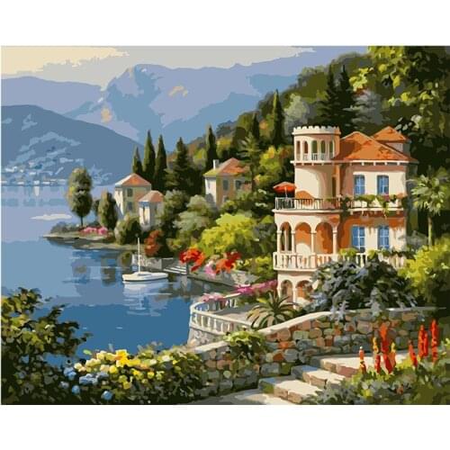 DIY digital oil painting landscape map, hand-painted decorative painting 40X50CM frameless pen and paper with free paint