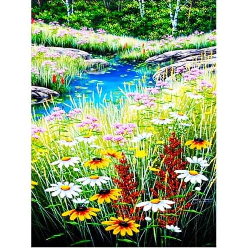 Scenery mosaic embroidery craft daisy flower diamond painting kit bead picture wall paper rhinestones drawing christmas gift new