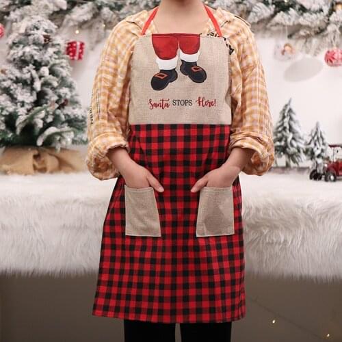 Aprons Double-pocket Aprons Home Furnishings Washable Linen Cloth for Christmas