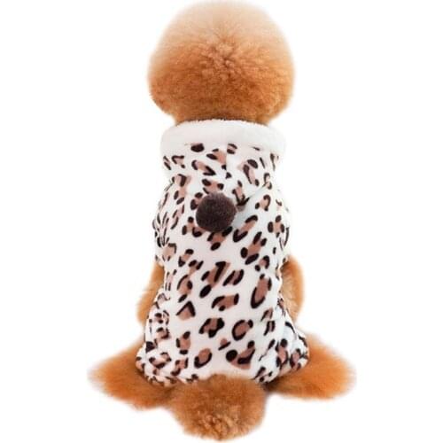Fleece Dog Jumpsuits Winter Warm Clothes Leopard Pattern Dog Clothing Soft Chihuahua Coat Cat Pet Cosplay Clothes