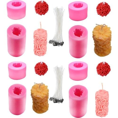 Candle Molds Cylinder and Sphere Shape Rose Flower Silicone Molds for Making DIY Homemade Beeswax Candles Bath Bomb Mini
