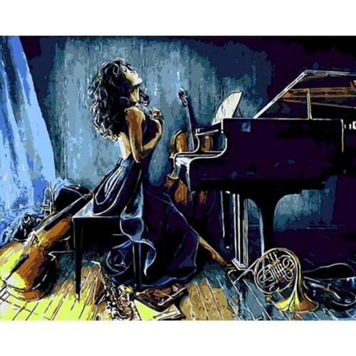 GATYZTORY Piano Girl Frame DIY Digital Painting By Numbers Kits Hand Painted Modern Wall Art Canvas Painting For Artwork