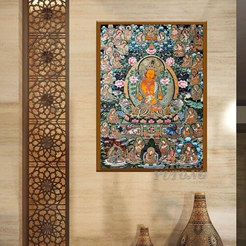 Buddha Painting Thangka India Chinese Religion Style Canvas Print Painting Poster Art Wall Pictures for Hallway Home Decor