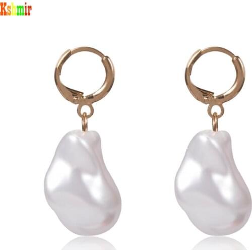 Kshmir 2020 Geometric white/Baroque Pearl Pendant Earrings punk Earrings with Korean mock pearl pendant earrings women