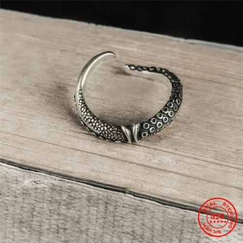 MKENDN Cool Mens Octopus Feet Opening Ring 925 Sterling Silver Jewelry Seaman Rings for Men Puck Biker Jewelry Gifts
