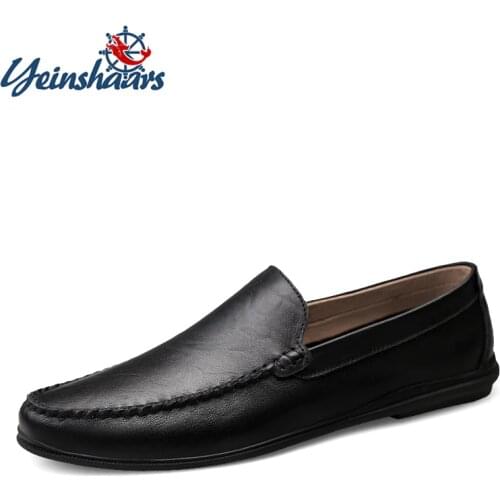 YEINSHAARS Italian Mens Shoes Casual Luxury Brand Summer Men Loafers Split Leather Moccasins Comfy Breathable Slip On Boat Shoes