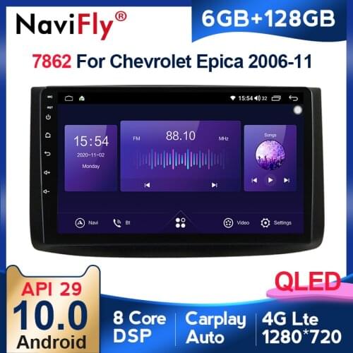 NaviFly 6GB+128GB 8 Core Carplay QLED 1280*720 Android 10.0 Radio GPS Car Muletimedia Player For Chevrolet Aveo T250 2006 - 2012