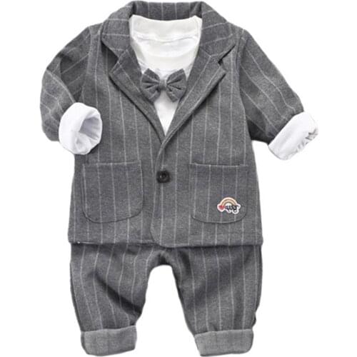 Autumn Baby suit gentleman boys clothing set coat+long-sleeves shirt+ long pant gentleman tie Popular 3pcs style bebe clothes