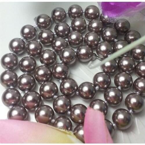 Discount 8mm Light Brown Ocean Shell Pearl Necklace Round Beads DIY Hand Made Fashion Jewelry Rope Chain Natural Stone 18INCH