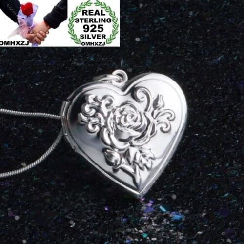 OMHXZJ Wholesale Personality Fashion OL Woman Girl Gift Silver Heart Photo Box 925 Sterling Silver Charm Pendant Necklace CH66