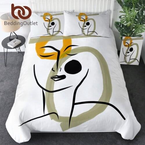 BeddingOutlet Woman Bedding Set Abstract Duvet Cover Set 3d Printed Art Bedclothes Black Yellow Bedspread Cozy Home Decorations