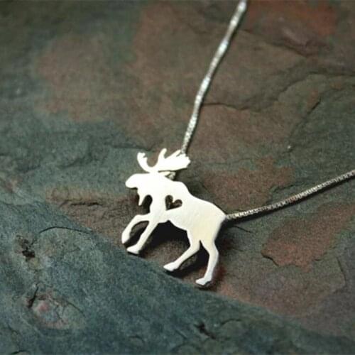 Simple Silver Colour Little Moose Pendant Necklace Charm Female Heart-Shaped Necklace Girl Bohemian Accessories