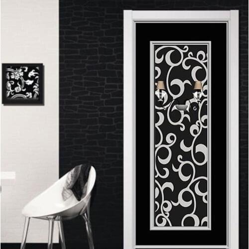 PVC Self-Adhesive Waterproof Door Sticker 3D Fashion Black Creative Art Door Poster Hotel Living Room Decor Decal 3D Wall Paper