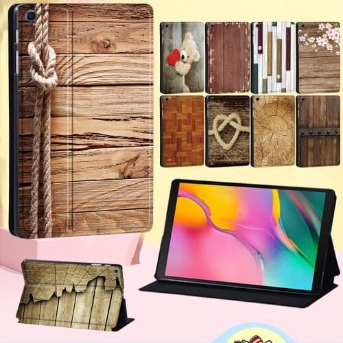 Dust-proof Tablet Case for Samsung Galaxy Tab S6 Lite 10.4"/Tab S7 11"/Tab S4 S5e S6 10.5"- Wood Pattern Leather Flip Cover Case