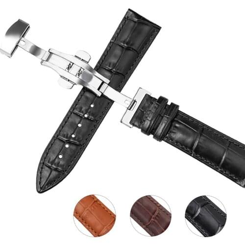 Genuine Leather Watch Band 16mm 18mm 20mm Universal Watch Butterfly Buckle Band 22mm Watch Strap