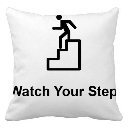 Watch Your Step Black Symbol Pattern Throw Pillow Square Cover