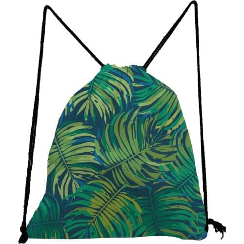 Green Leaf Printed Drawstring Bags Refreshing Casual Backpack Eco Unisex Travel Bag Summer Portable Shoe Bag to School Book Bag