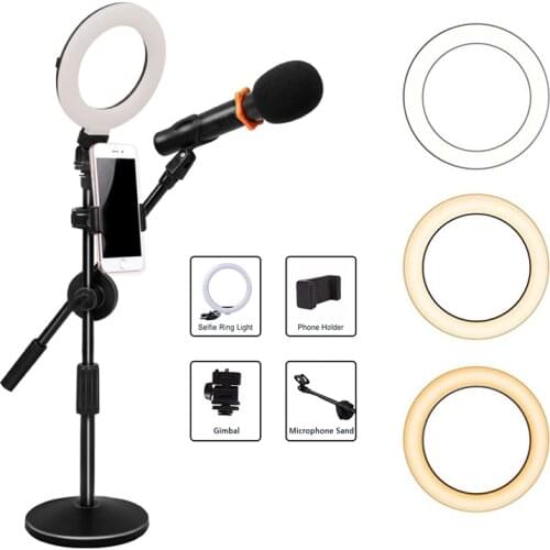 GSKAIWEN 6 inch Selfie LED Ring Light with Cell Phone Holder Microphone Holder for Youtube Live Stream Makeup Selfie Lighting
