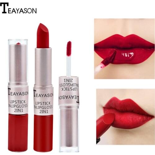 TEAYASON 2-in-1 Double Head Long Lasting Matte Bean Paste Color Matte Lip Gloss Liquid Lipstick Lip Tint Makeup Lips Liner TSLM1