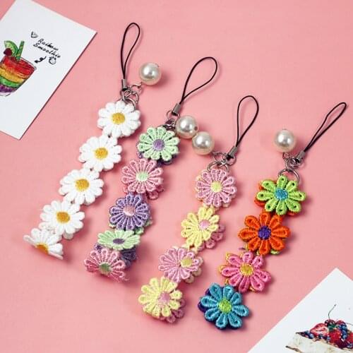 Daisy embroidery flower Smart Phone Strap Lanyards for iPhone/Samsung/Xiaomi/Huawei Mobile Phone Strap Hang Rope Phone Charm