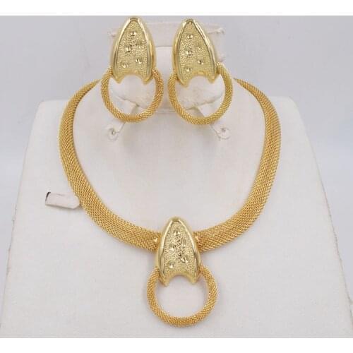 High Quality Ltaly 750 Gold color Jewelry Set For Women african beads jewlery fashion necklace set earring jewelry