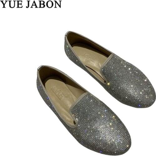 Woman Flats Shoes Rhinestone Woman Genuine Leather Creepers Flats Ladies Loafers Round Toe Casaul Shoes Comfortable Shoes