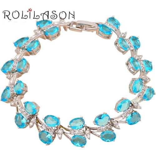 ROLILASON romantic style Seawater blue Zircon silver Bracelets for women wedding item Fashion jewelry TB542