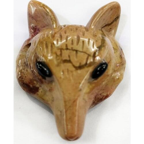 1Pcs 30x24x15mm Hand-Carved Natural Brown Mookaite Gem Fox Head Height Hole Pendant For DIY Jewelry Making Necklace Accessories