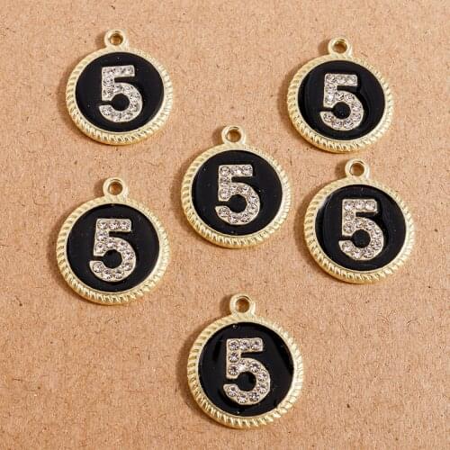 10pcs 16*19mm Alloy Enamel Crystal Number 5 Charms Pendants for DIY Jewelry Making Necklaces Earrings Craft Supplies Accessories