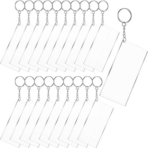 20 Pcs Rectangle Shape Clear Acrylic Blanks + 20 Pcs Keychain Metal Key Rings Kit for DIY Crafts
