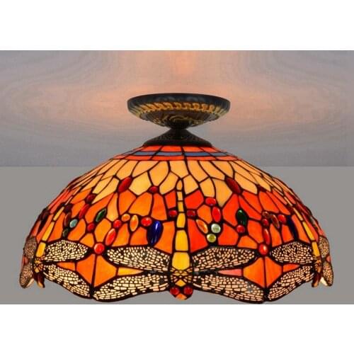 40cm European-Style Red Dragonfly Tiffany Multi-Color Glass Restaurant Bedroom Aisle Corridor Balcony Glass Ceiling Lamp