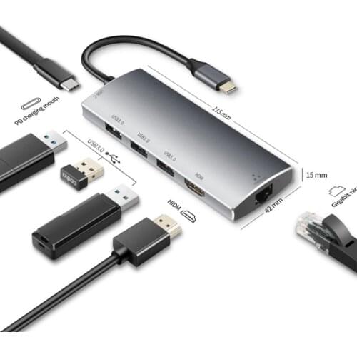 USB-C multiport adapter Type C USB-C to HDMI 4K VGA Rj45 Gigabit Ethernet Network PD Hub converter for apple macbook pro air