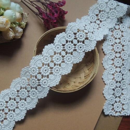 New 5yard 5cm Wide Off White Cotton Hollow Out Embroidered Lace Trim Ribbon Sewing Supplies Craft For Costumes Decoration