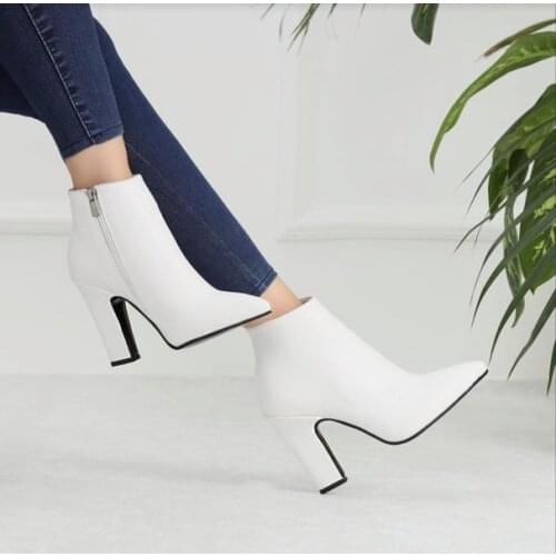 2021 Winter Fashion Women Boots Beige Pointed Toe Elastic Ankle Boots Heels Shoes Autumn Winter Female Socks Original Leather