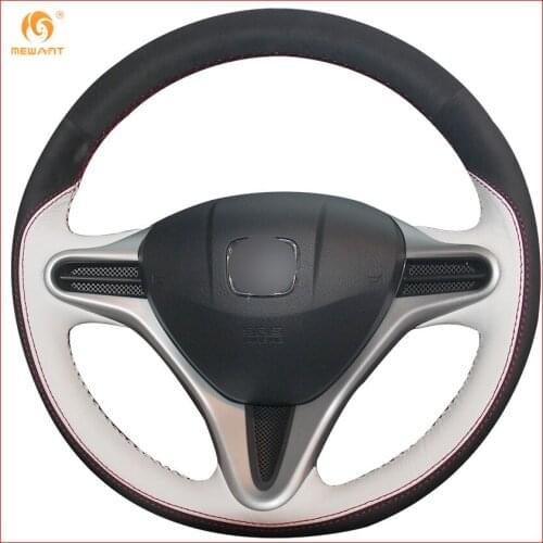 MEWANT White Genuine Leather Black Suede Car Steering Wheel Cover for Honda Fit 2009-2013 City Jazz / Honda Insight 2010-2014