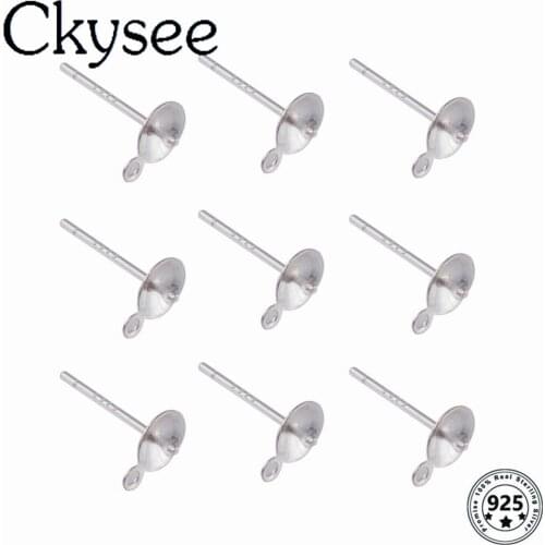 Ckysee 10pcs/lot 925 Sterling Silver Stud Earrings Settings Stud Ear Tray DIY Pearl Gemstone Fine Jewelry Accessories Findings