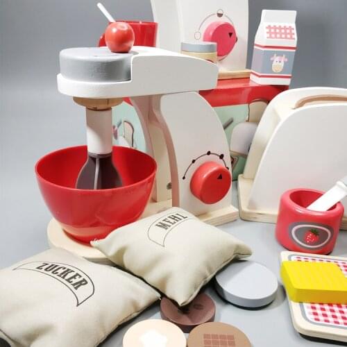 Kids Kitchen Toy Appliances Cooking Pots Set Miniature Blender Coffee Bread Pancake Ice Cream Machine Model Children Wooden Toys