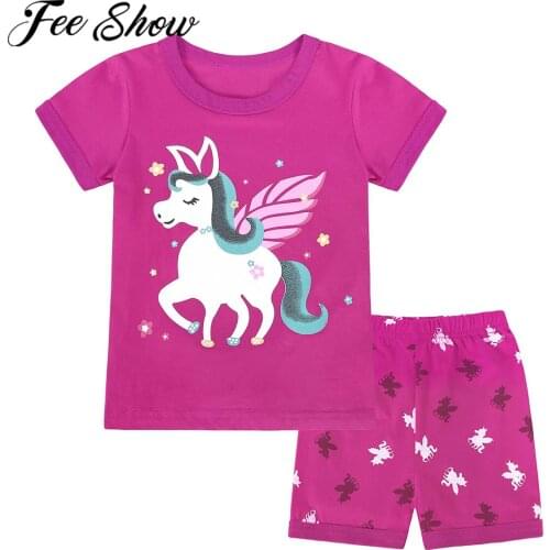 Kids Pajamas Girl Summer Clothes Set Short Sleeves Cartoon T-shirt And Shorts Sets Toddler Baby Sleepwear Casual Wear 1-6 Years
