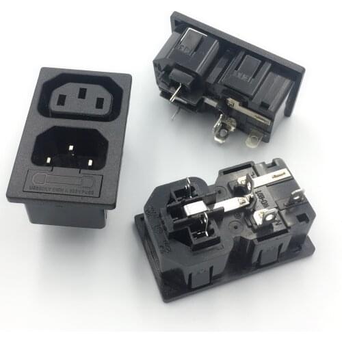 IEC320 C14 Inlet C13 Outlet Combination Two Way Socket With Fused Electrical Socket Industrial Plug Socket Connector