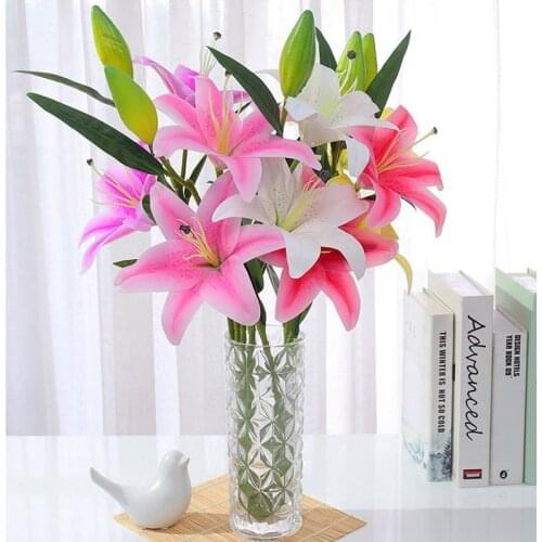 36cm Artificial Lily Flower Branch Home Wedding Party White Pink Fake Flowers Bride Hand Flower Garden Kitchen Table Decoration